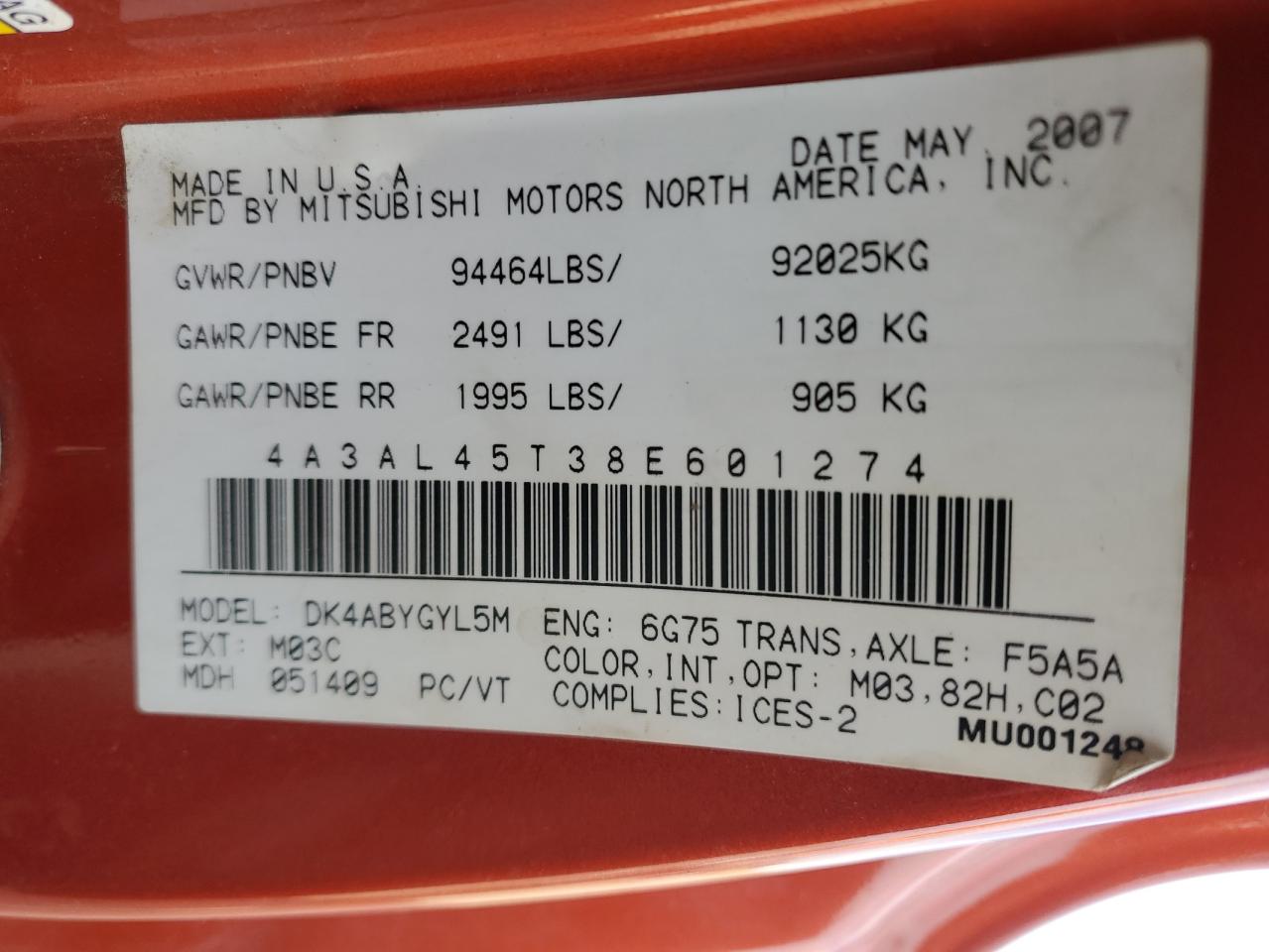 2008 Mitsubishi Eclipse Spyder Gt VIN: 4A3AL45T38E601274 Lot: 85210015