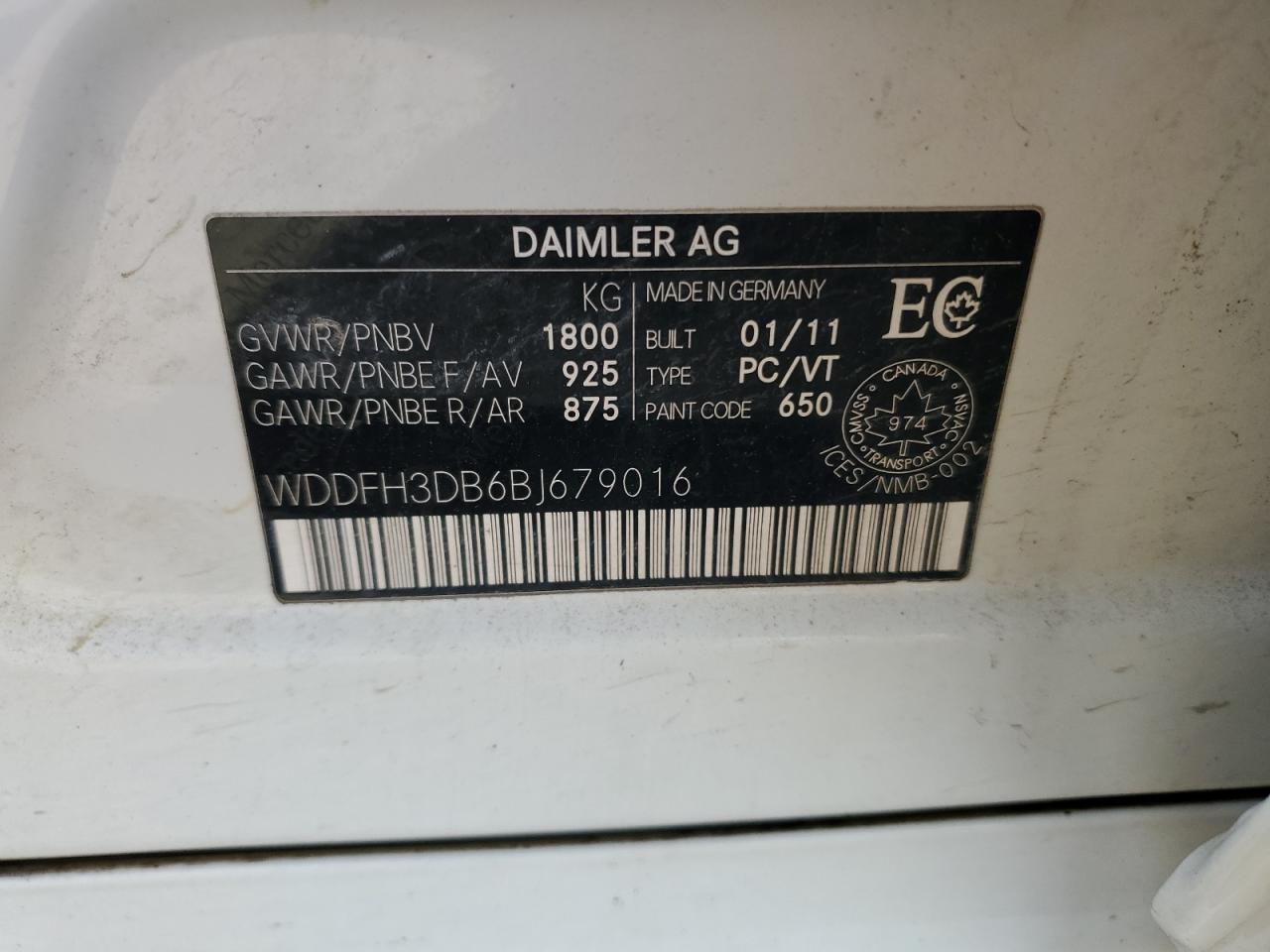 2011 Mercedes-Benz B200 VIN: WDDFH3DB6BJ679016 Lot: 85172445