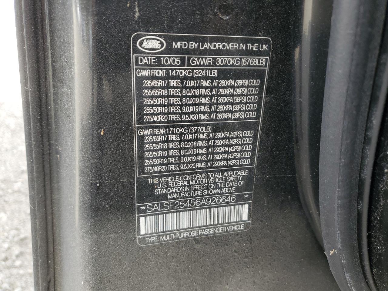 2006 Land Rover Range Rover Sport Hse VIN: SALSF25456A926646 Lot: 89874915