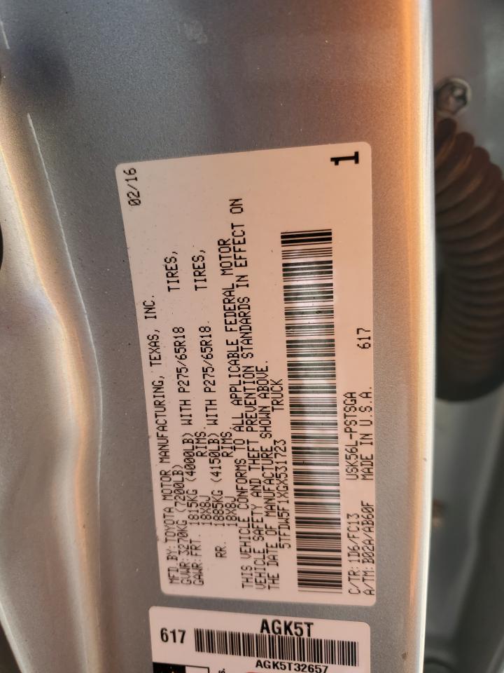 2016 Toyota Tundra Crewmax Sr5 VIN: 5TFDW5F1XGX531723 Lot: 86314985