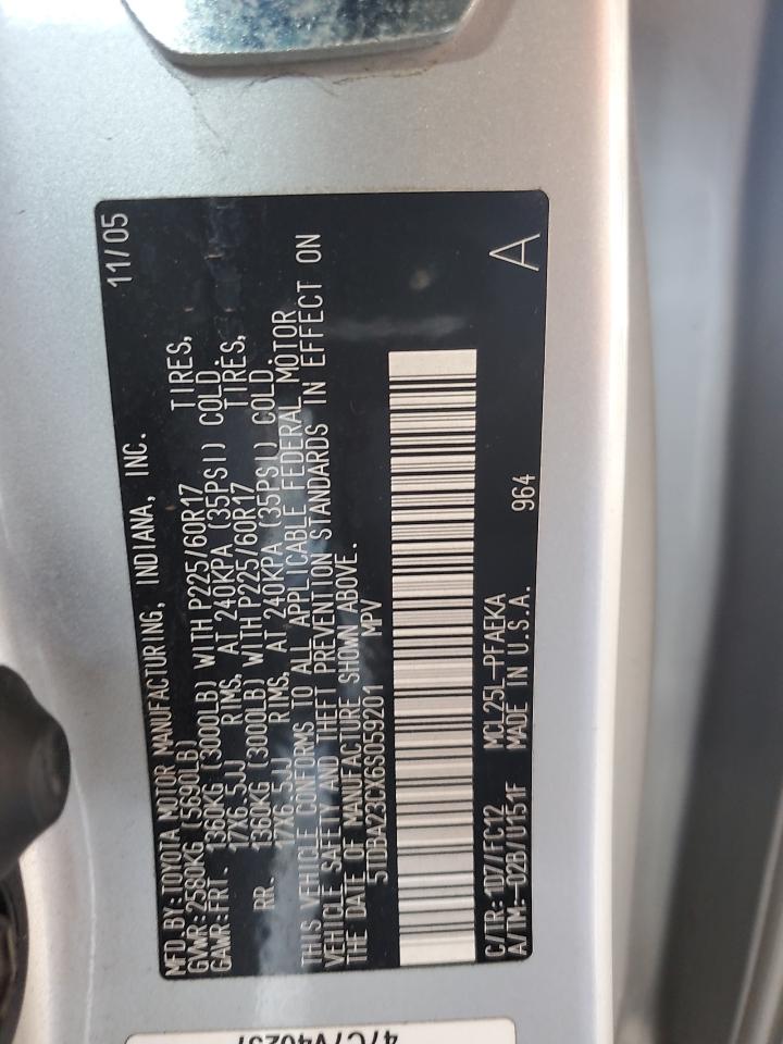 2006 Toyota Sienna Le VIN: 5TDBA23CX6S059201 Lot: 82399675