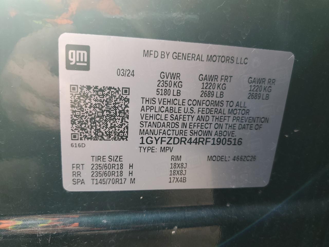 2024 Cadillac Xt4 Premium Luxury VIN: 1GYFZDR44RF190516 Lot: 86704425