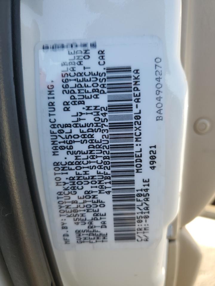 2002 Toyota Avalon Xl VIN: 4T1BF28B22U237542 Lot: 89928845