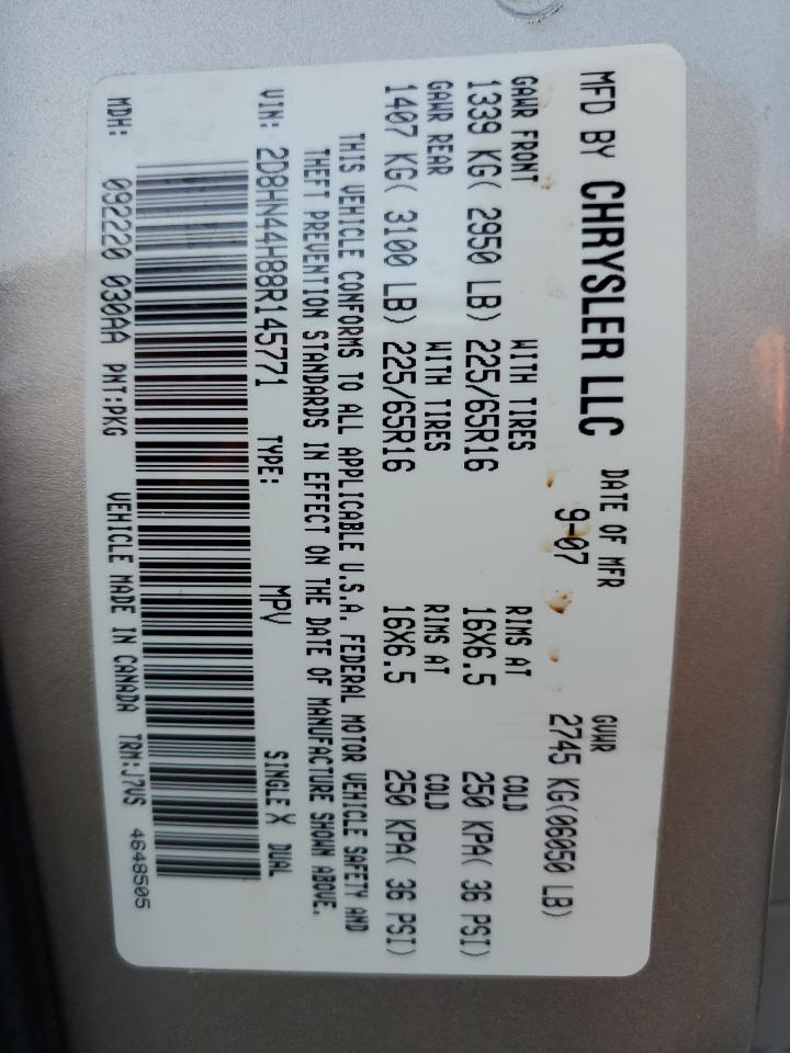 2008 Dodge Grand Caravan Se VIN: 2D8HN44H88R145771 Lot: 84870365
