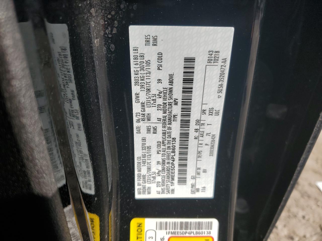 2023 Ford Bronco Base VIN: 1FMEE5DP4PLB60138 Lot: 86244445