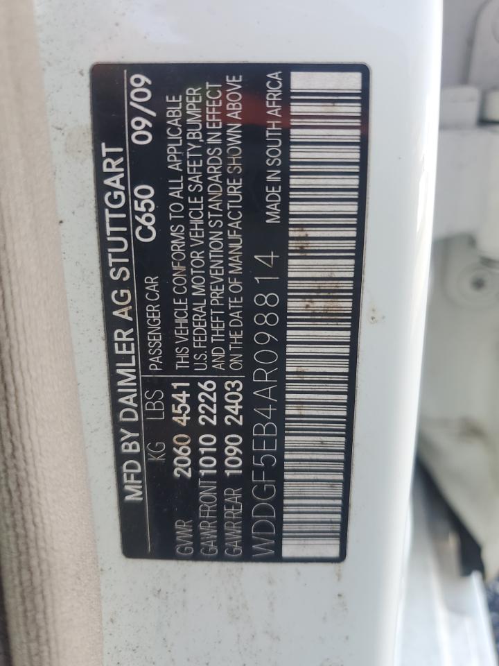 2010 Mercedes-Benz C 300 VIN: WDDGF5EB4AR098814 Lot: 85363815