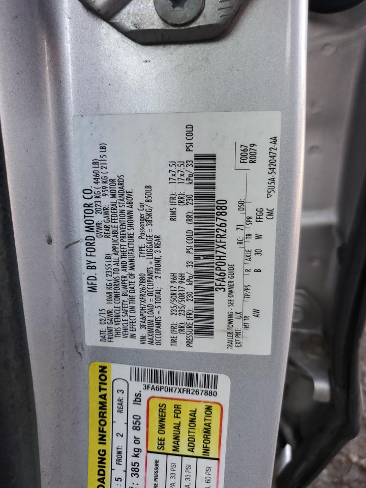 2015 Ford Fusion Se VIN: 3FA6P0H7XFR267880 Lot: 87275205