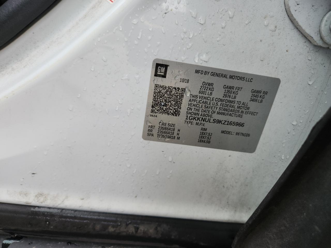 2019 GMC Acadia Slt-1 VIN: 1GKKNULS9KZ165966 Lot: 87208095