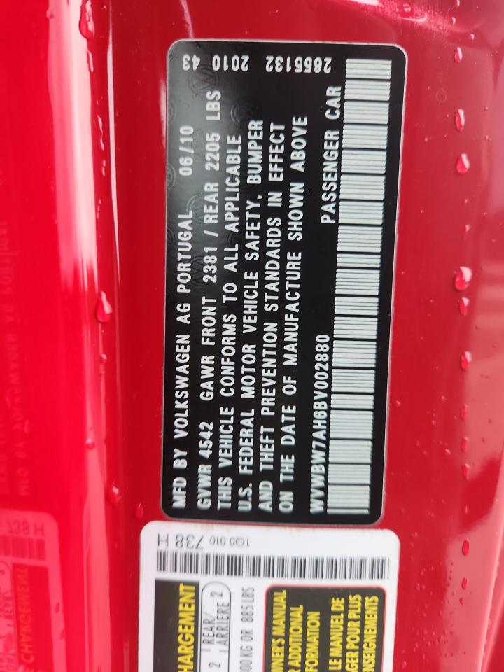 2011 Volkswagen Eos Komfort VIN: WVWBW7AH6BV002880 Lot: 82452335