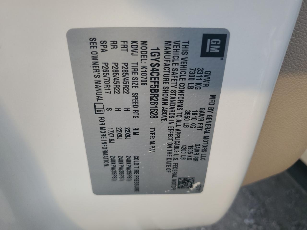 2011 Cadillac Escalade Premium VIN: 1GYS4CEF5BR261628 Lot: 85298845