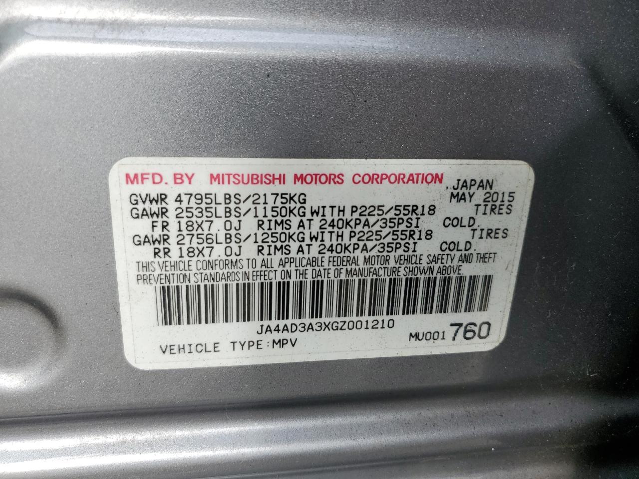 2016 Mitsubishi Outlander VIN: JA4AD3A3XGZ001210 Lot: 84619635