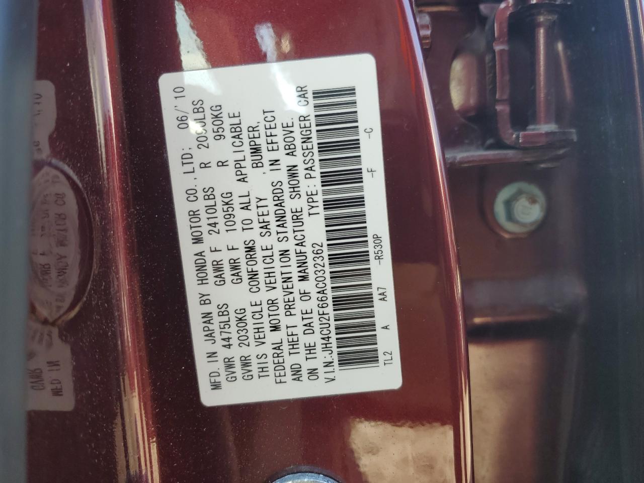 2010 Acura Tsx VIN: JH4CU2F66AC032362 Lot: 90338185