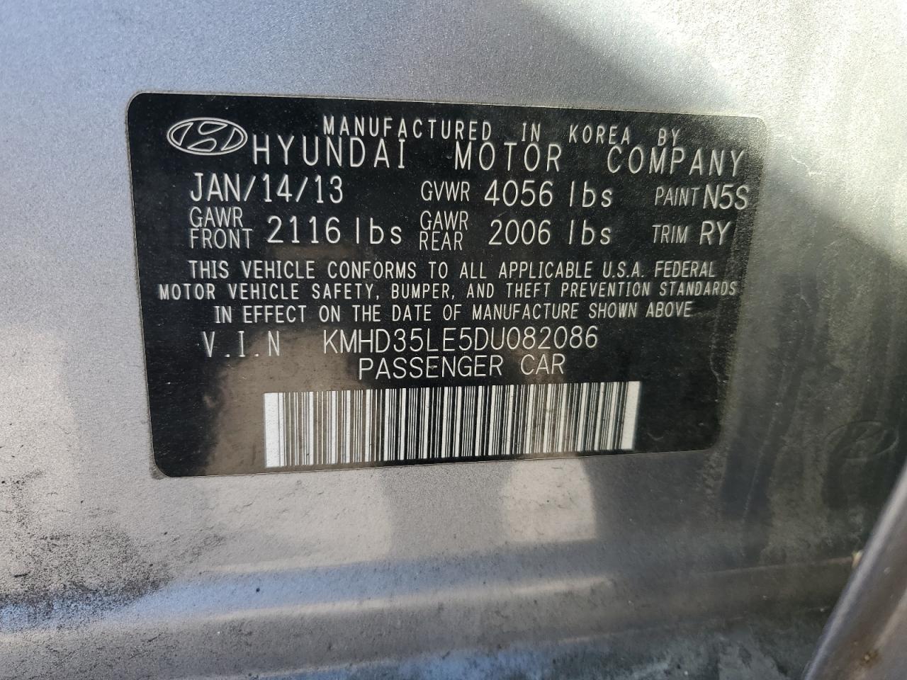 2013 Hyundai Elantra Gt VIN: KMHD35LE5DU082086 Lot: 86637295