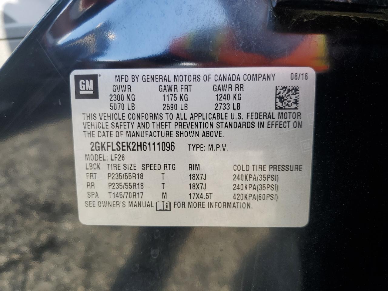 2017 GMC Terrain Sle VIN: 2GKFLSEK2H6111096 Lot: 86171145