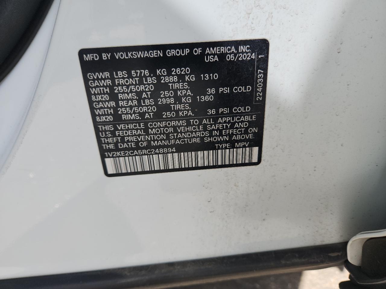 2024 Volkswagen Atlas Cross Sport Se VIN: 1V2KE2CA5RC248894 Lot: 87048055