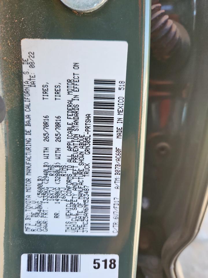 2022 Toyota Tacoma Double Cab VIN: 3TMCZ5AN6NM523487 Lot: 84836205