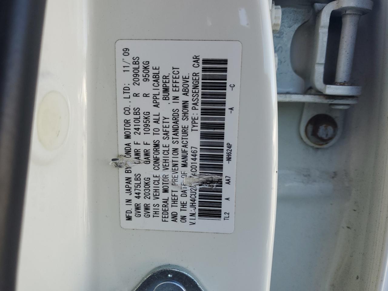 2010 Acura Tsx VIN: JH4CU2F67AC014467 Lot: 91822155