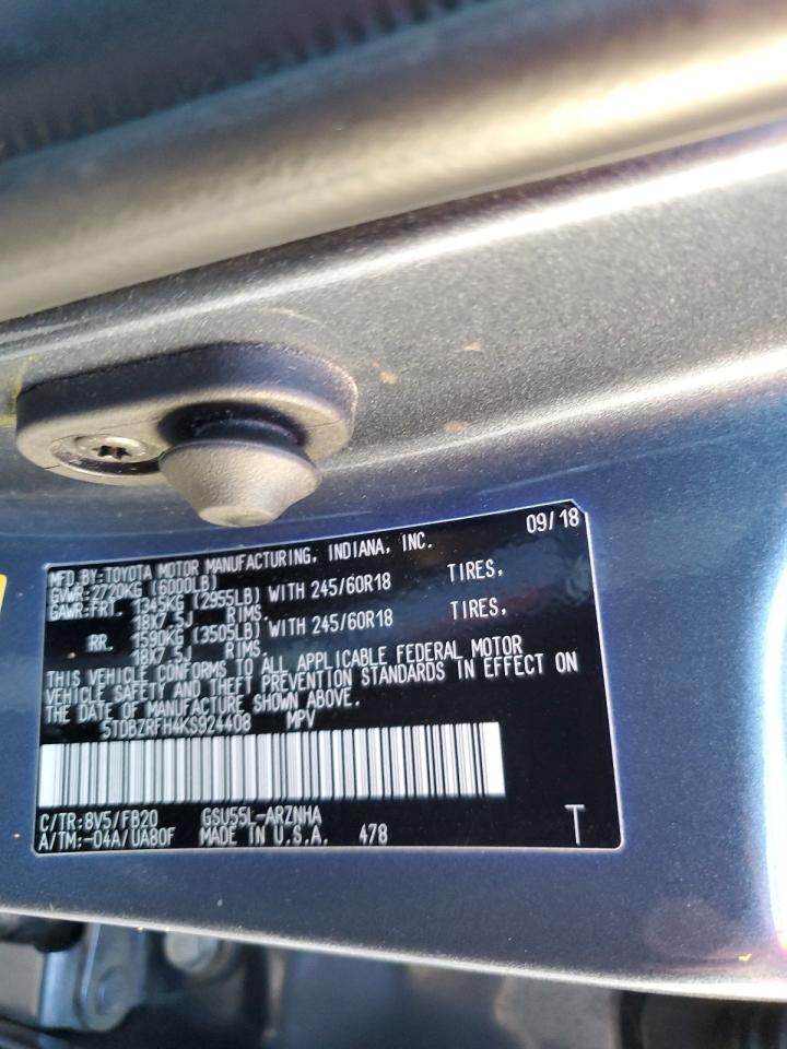 2019 Toyota Highlander Le VIN: 5TDBZRFH4KS924408 Lot: 85645535