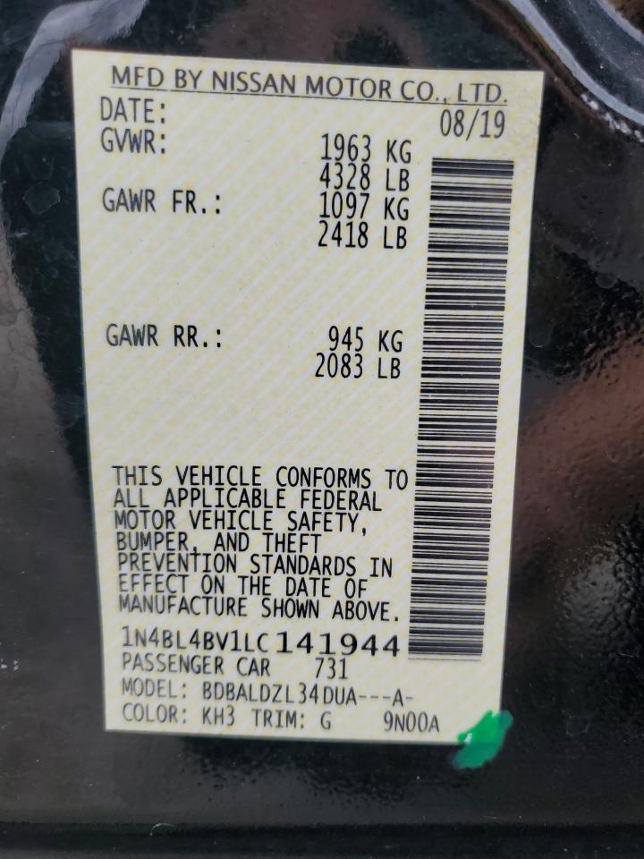 2020 Nissan Altima S VIN: 1N4BL4BV1LC141944 Lot: 82312165