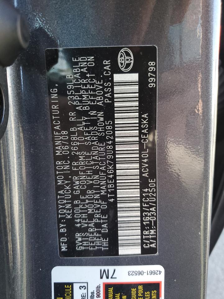 2009 Toyota Camry Base VIN: 4T1BE46K79U842085 Lot: 85647445