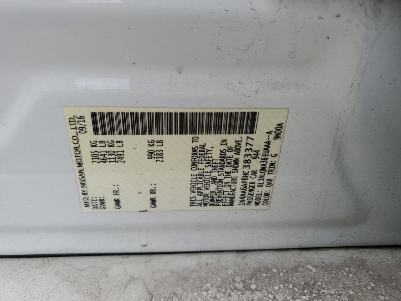 2017 Nissan Maxima 3.5S VIN: 1N4AA6AP8HC383377 Lot: 82418035