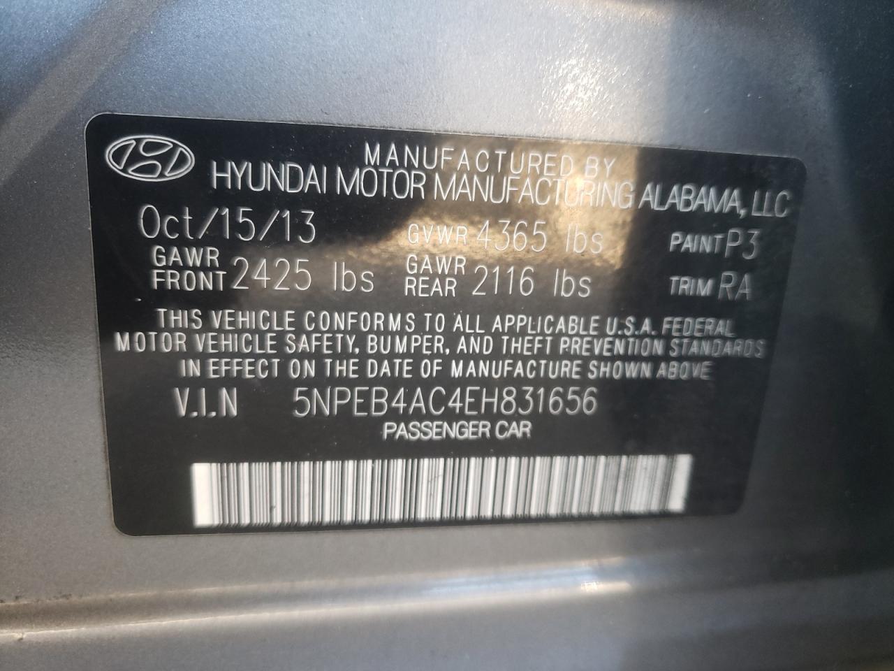 2014 Hyundai Sonata Gls VIN: 5NPEB4AC4EH831656 Lot: 86243495
