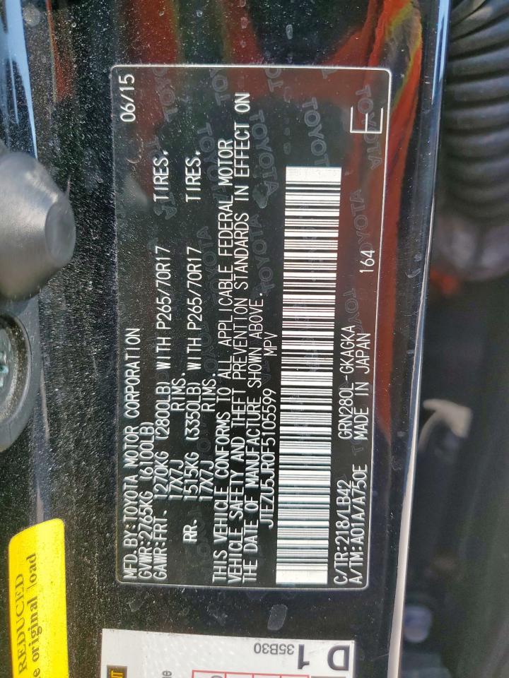 2015 Toyota 4Runner Sr5 VIN: JTEZU5JR0F5105599 Lot: 82001775