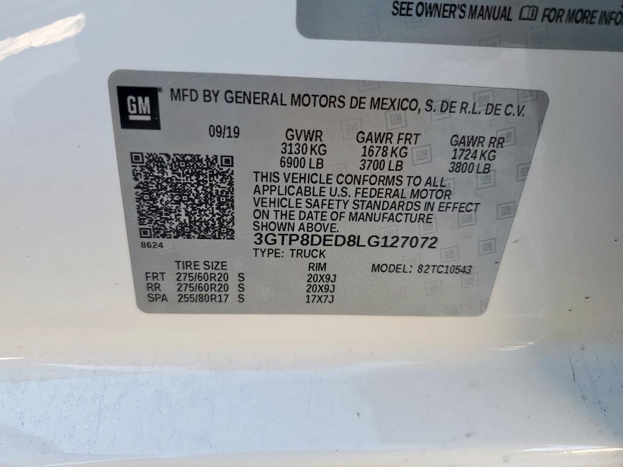 2020 GMC Sierra C1500 Slt VIN: 3GTP8DED8LG127072 Lot: 90144225