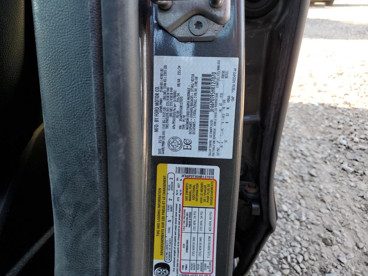 2017 Ford Fusion Se VIN: 3FA6P0T95HR127070 Lot: 85090635