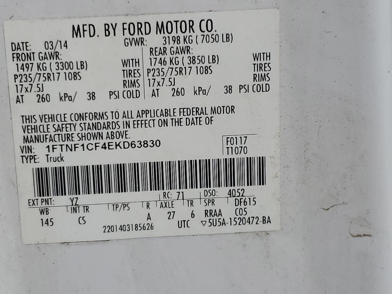 2014 Ford F150 VIN: 1FTNF1CF4EKD63830 Lot: 89513995