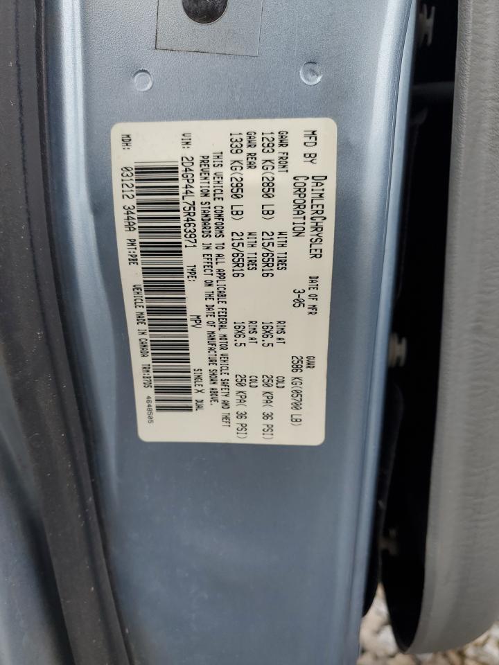 2005 Dodge Grand Caravan Sxt VIN: 2D4GP44L75R463971 Lot: 90361955