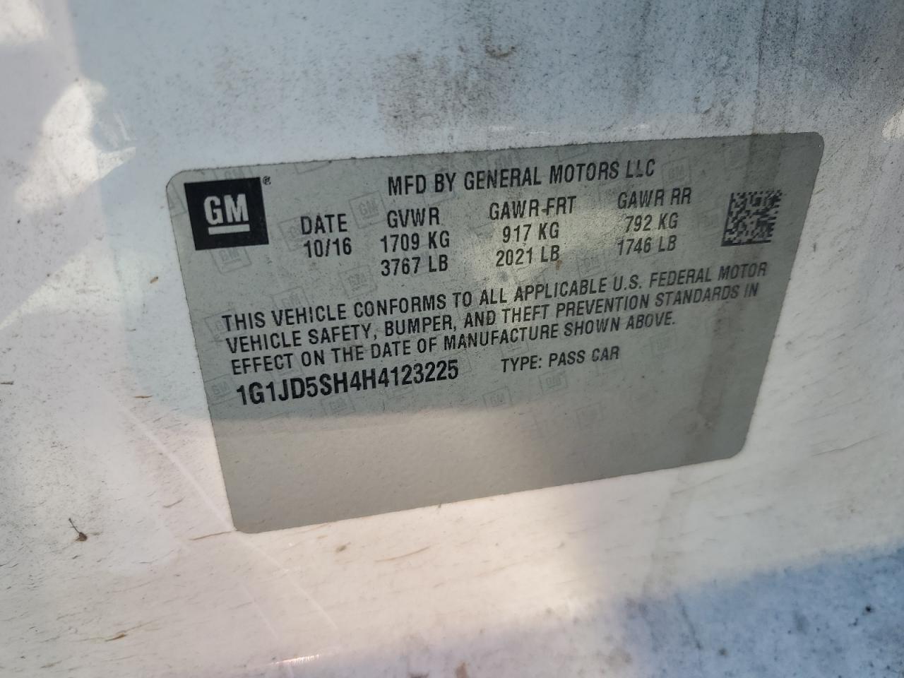 2017 Chevrolet Sonic Lt VIN: 1G1JD5SH4H4123225 Lot: 85730175