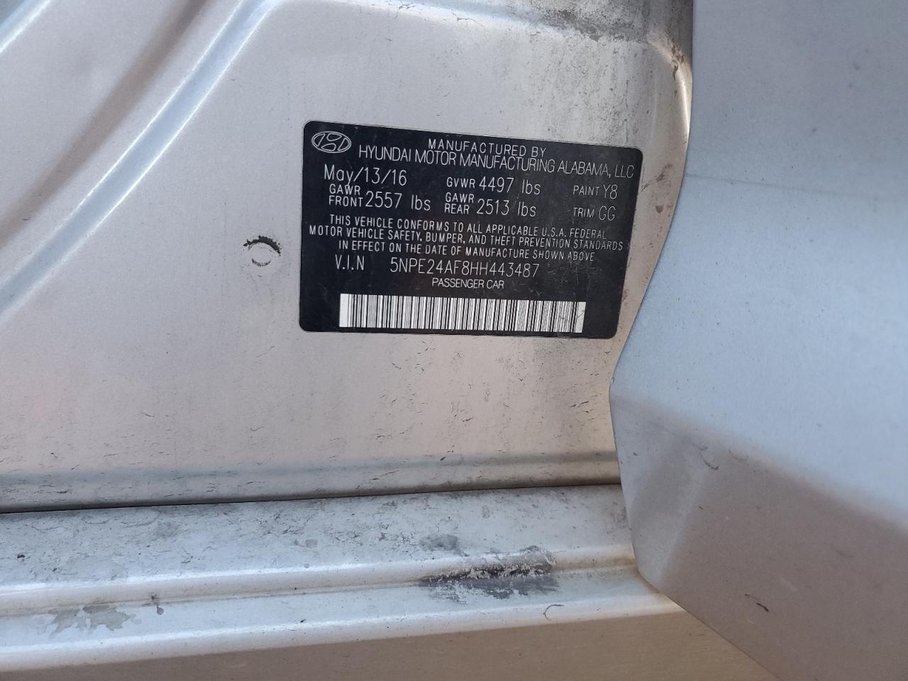 2017 Hyundai Sonata Se VIN: 5NPE24AF8HH443487 Lot: 84708775