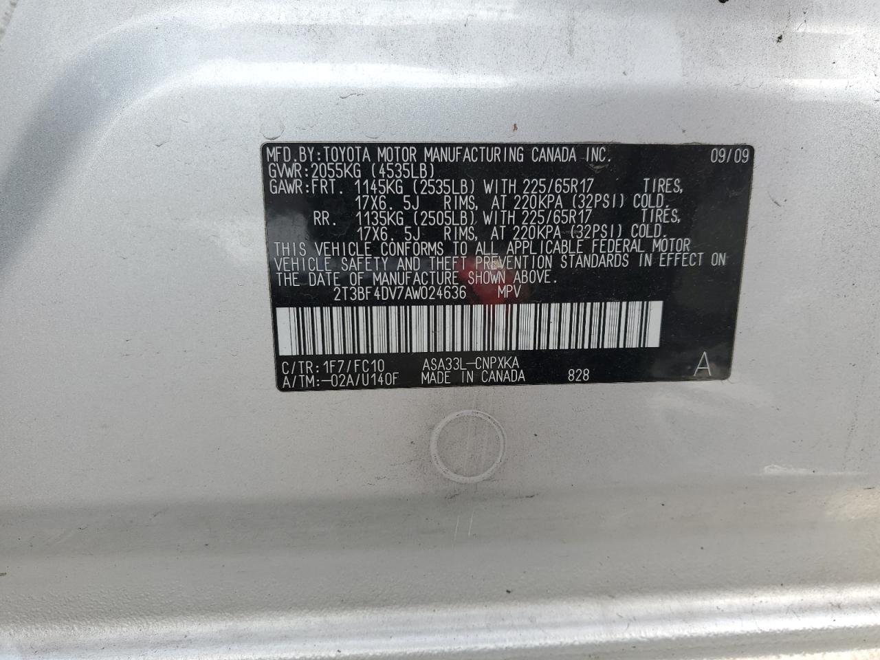 2010 Toyota Rav4 VIN: 2T3BF4DV7AW024636 Lot: 92942635