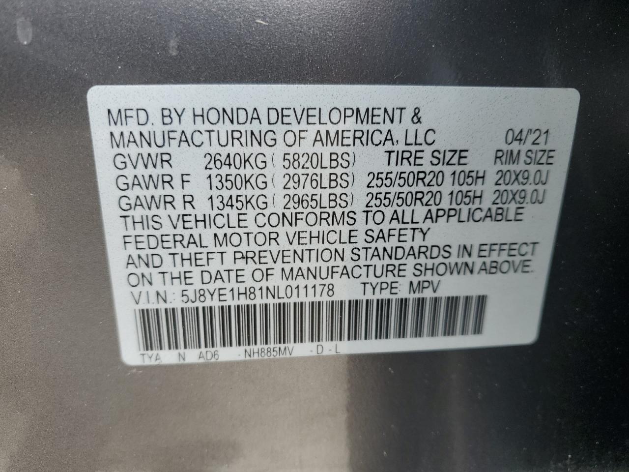 2022 Acura Mdx Advance VIN: 5J8YE1H81NL011178 Lot: 84811225