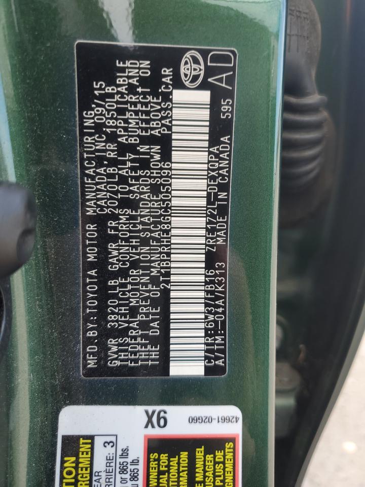 2016 Toyota Corolla Eco VIN: 2T1BPRHE8GC505096 Lot: 84955935