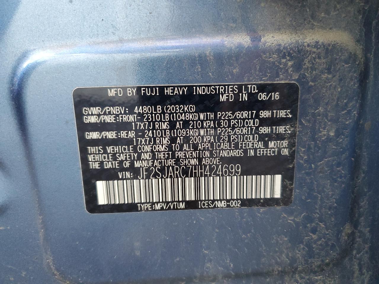 2017 Subaru Forester 2.5I Limited VIN: JF2SJARC7HH424699 Lot: 85347715