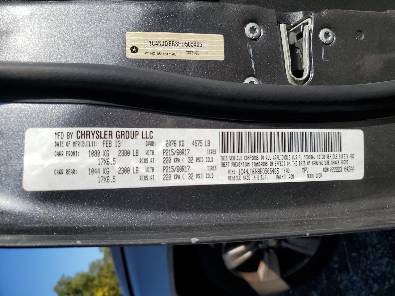 2014 Jeep Compass Latitude VIN: 1C4NJDEB8ED505465 Lot: 82397275