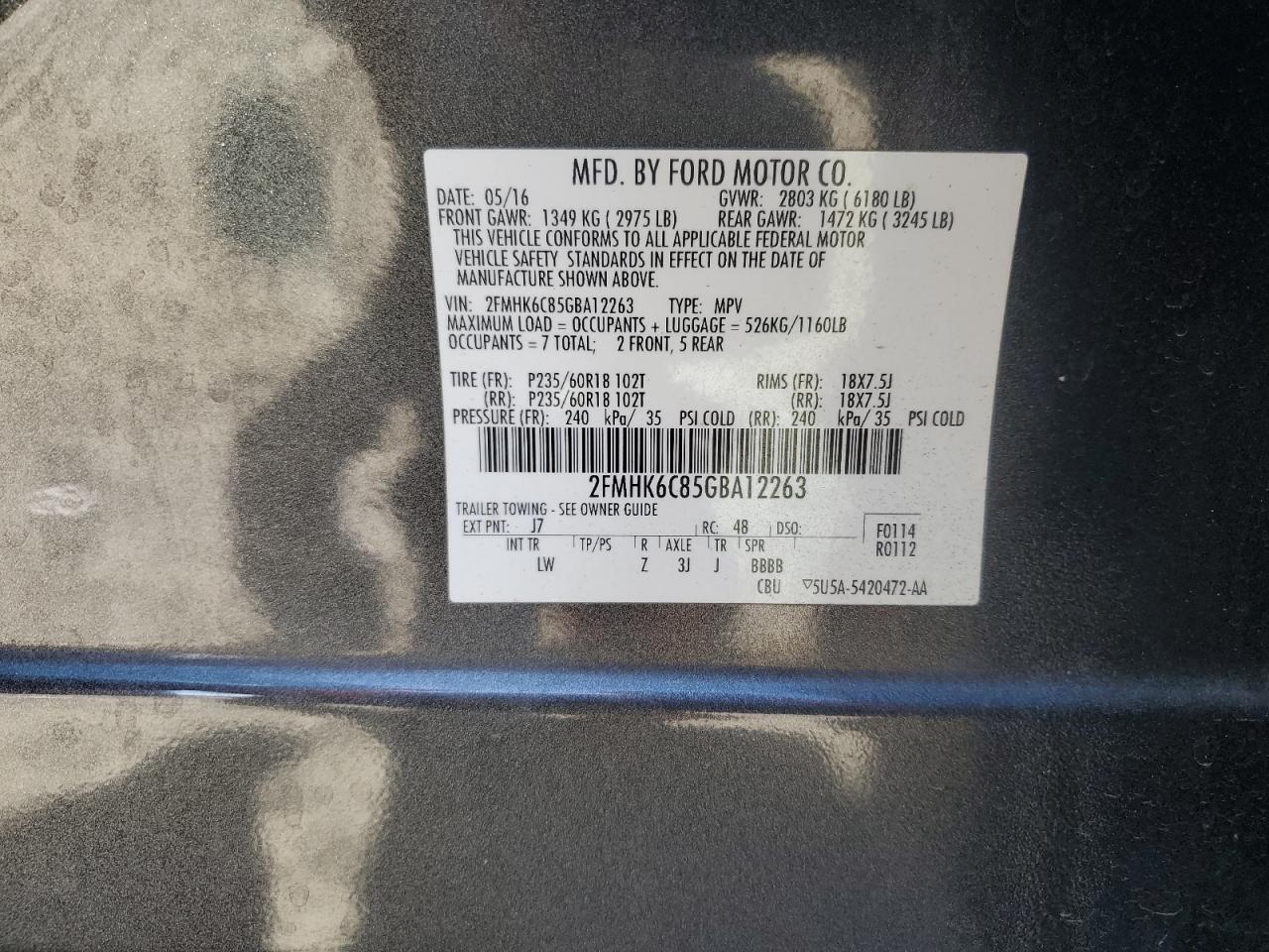 2016 Ford Flex Sel VIN: 2FMHK6C85GBA12263 Lot: 89560575