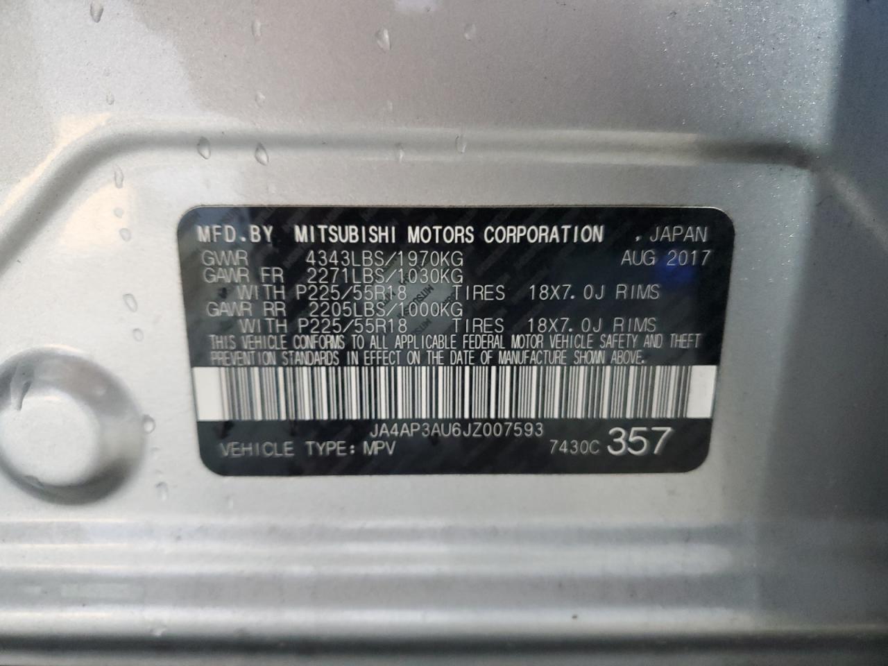 2018 Mitsubishi Outlander Sport Es VIN: JA4AP3AU6JZ007593 Lot: 90090985