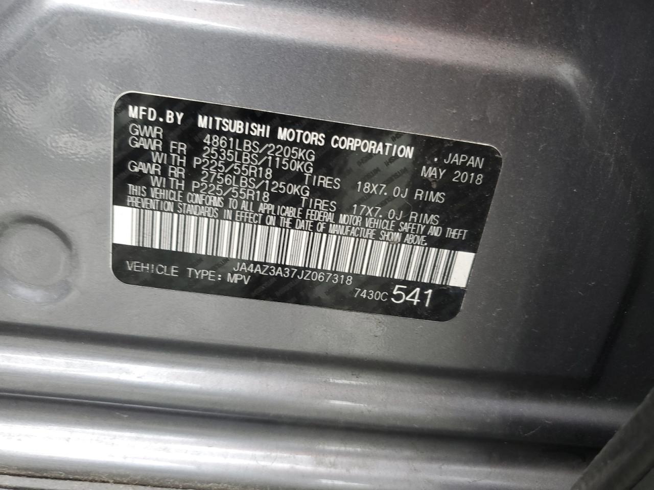 2018 Mitsubishi Outlander Se VIN: JA4AZ3A37JZ067318 Lot: 85571995