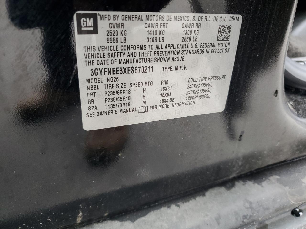 2014 Cadillac Srx Luxury Collection VIN: 3GYFNEE3XES670211 Lot: 85944775