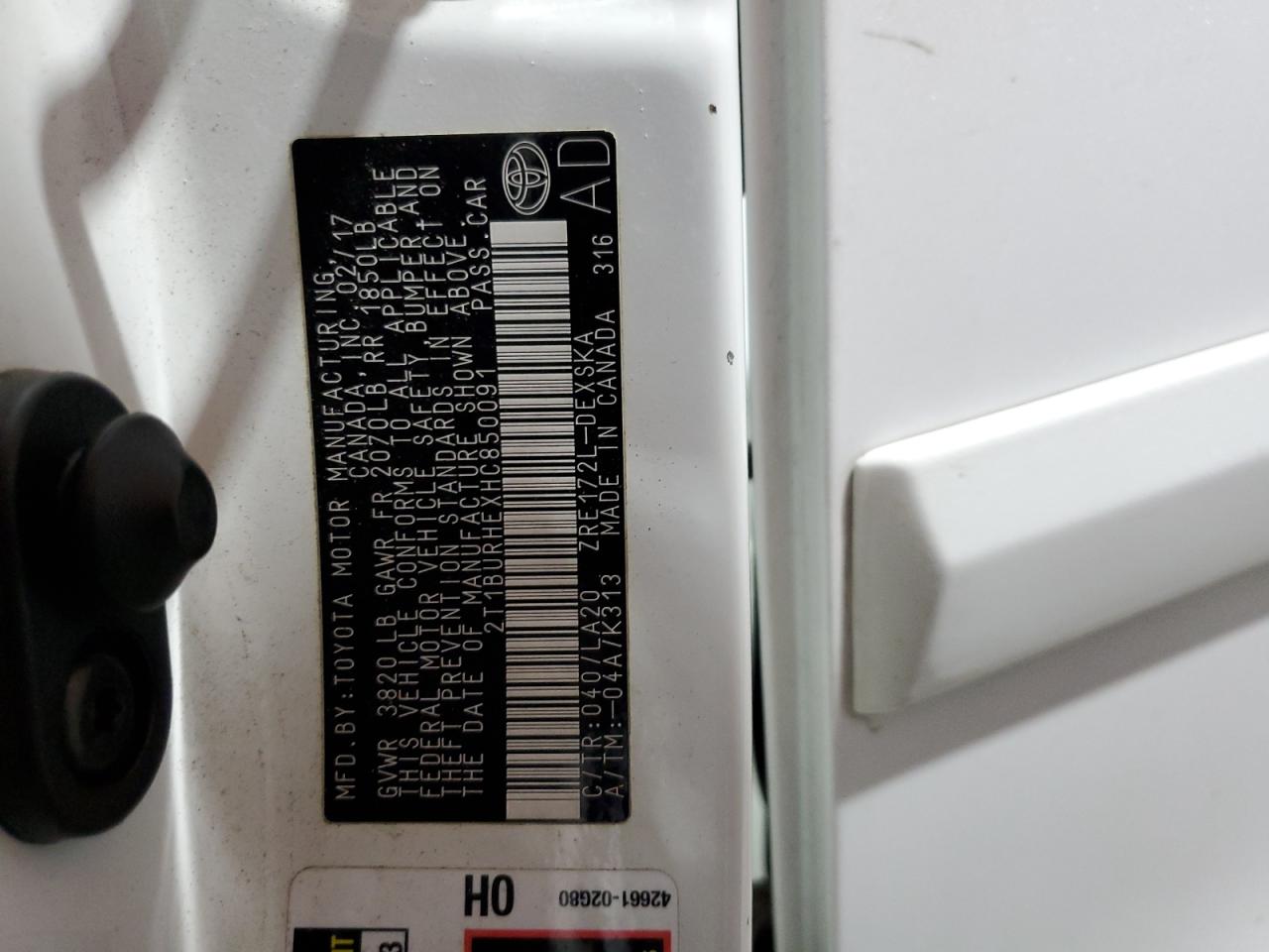 2017 Toyota Corolla L VIN: 2T1BURHEXHC850091 Lot: 85362785