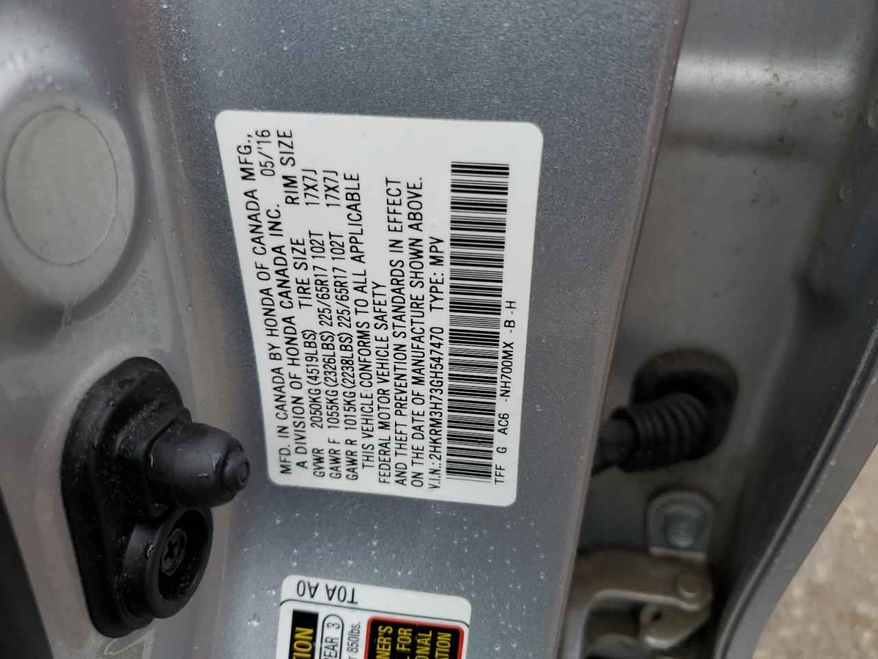 2016 Honda Cr-V Exl VIN: 2HKRM3H73GH547470 Lot: 86083355