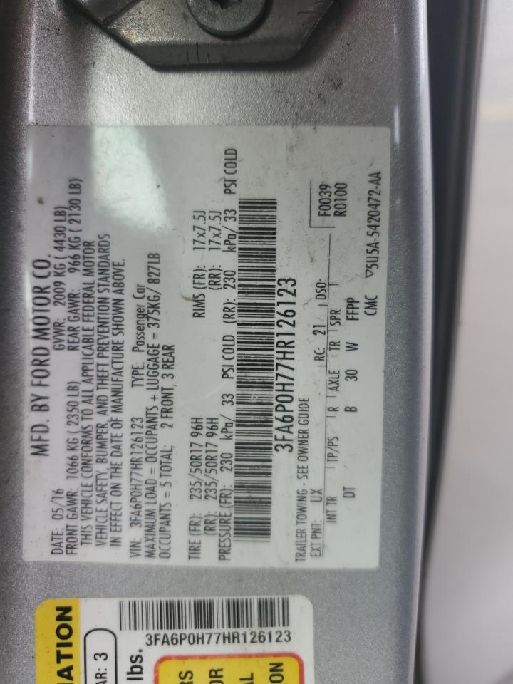 2017 Ford Fusion Se VIN: 3FA6P0H77HR126123 Lot: 82773065