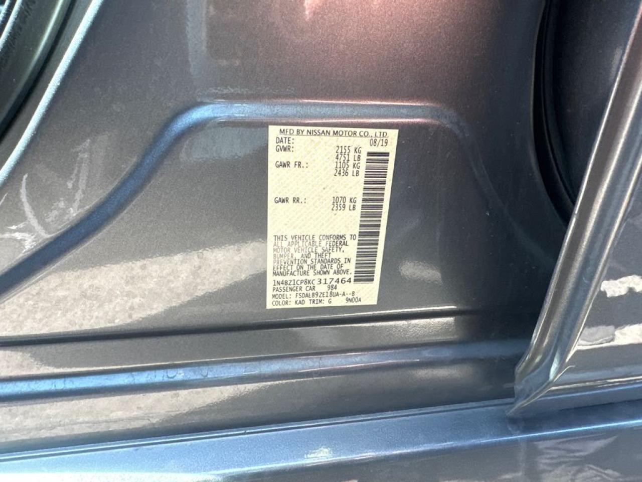 2019 Nissan Leaf S Plus VIN: 1N4BZ1CP8KC317464 Lot: 86491685