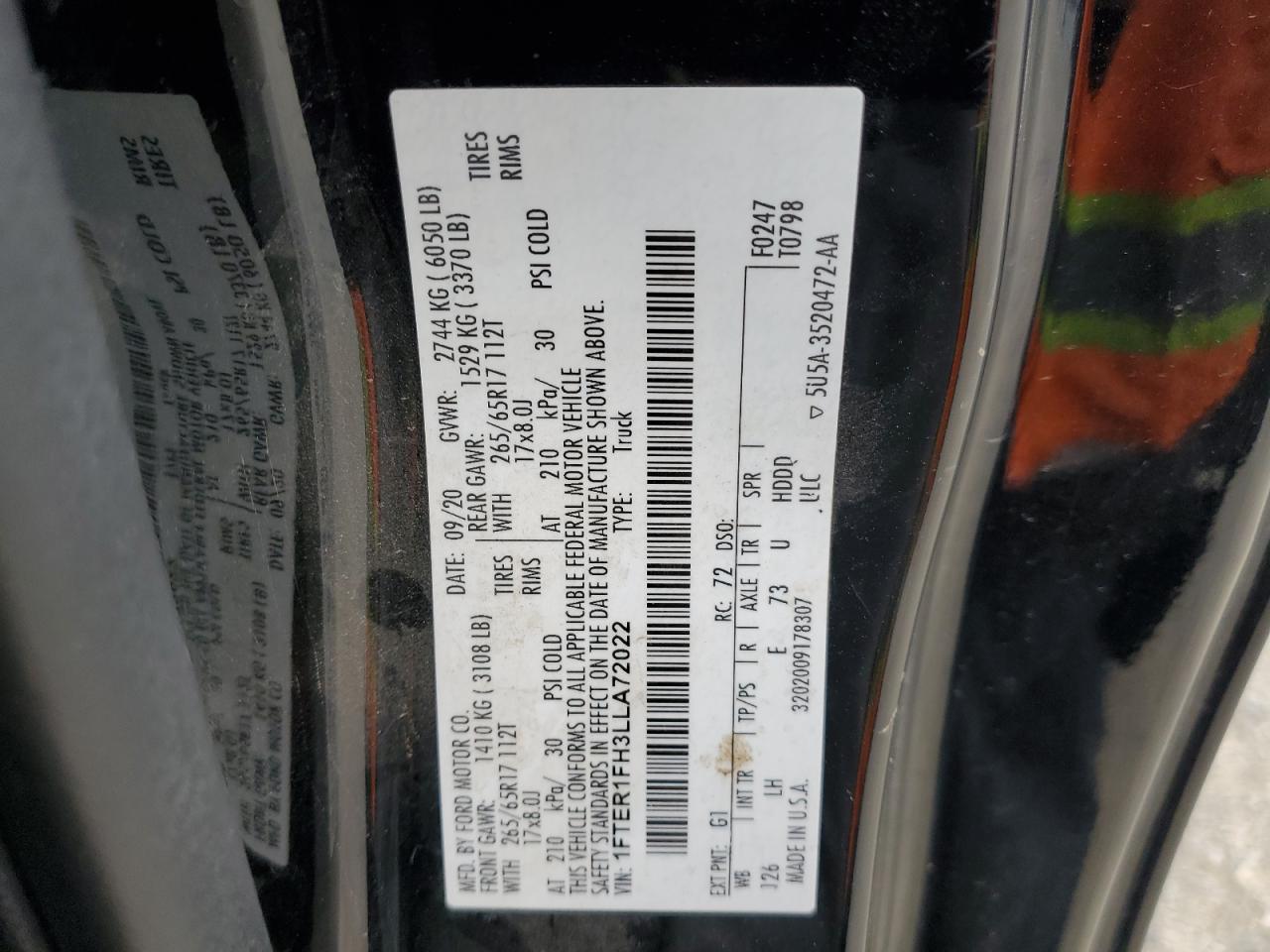 2020 Ford Ranger Xl VIN: 1FTER1FH3LLA72022 Lot: 82765755