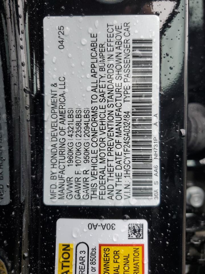 2025 Honda Accord Lx VIN: 1HGCY1F24SA032484 Lot: 85560135