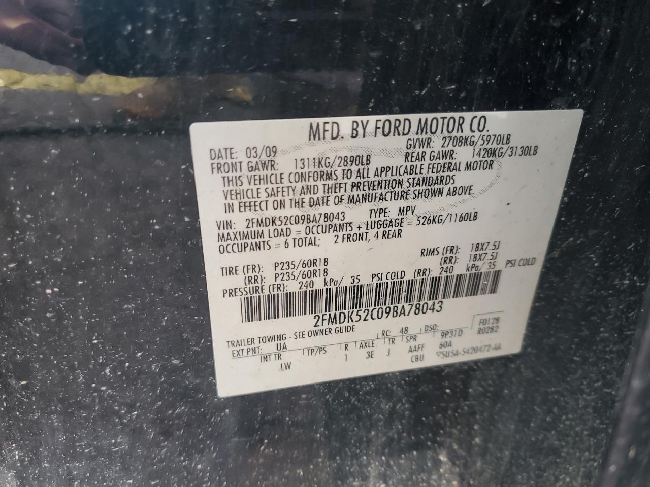 2009 Ford Flex Sel VIN: 2FMDK52C09BA78043 Lot: 90716855