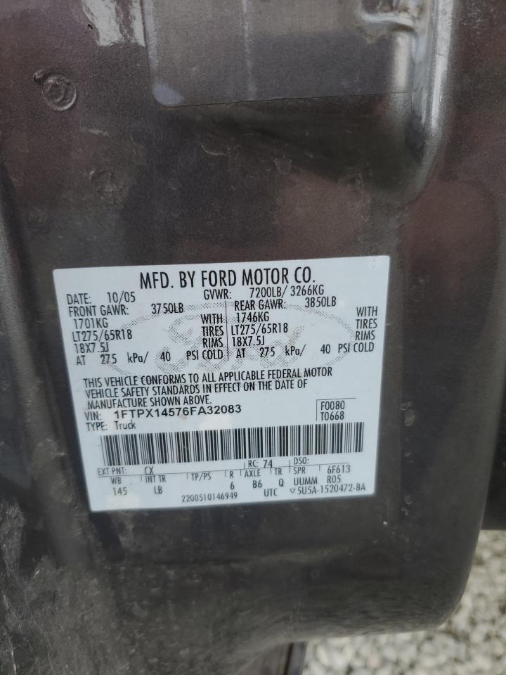 2006 Ford F150 VIN: 1FTPX14576FA32083 Lot: 82680585